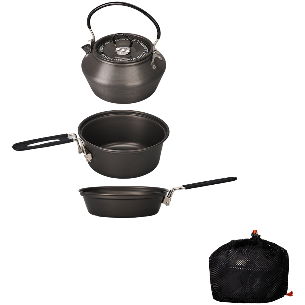 Camping Cooking Gear Set - ชุดเครื่องครัวแคมป์ปิ้งอลูมิเนียมอัลลอยน้ำหนักเบา 3 ชิ้น หม้อ กระทะ กาต้มน้ำ