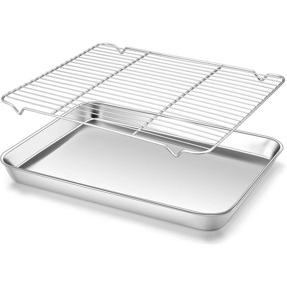 Camping Cooking Wok - ถาดอบอเนกประสงค์พร้อมตะแกรงลวดสแตนเลส ถาดโรยเครื่องปรุงสำหรับปิ้งย่าง สำหรับตั้งแคมป์ ทำอาหารกลางแจ้ง อุปกรณ์อบขนม