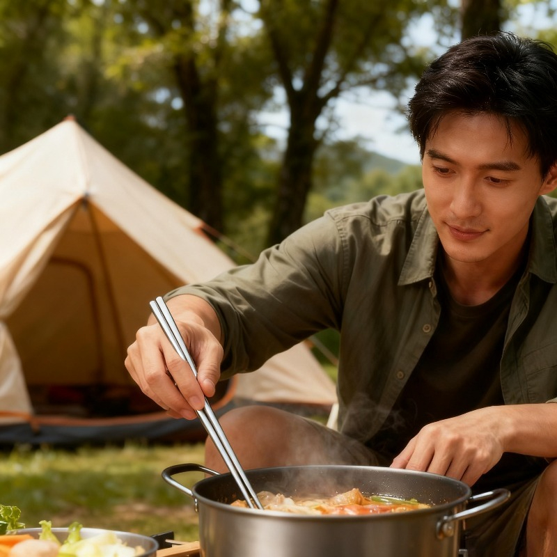 Camping Cooking Noodles - ตะเกียบไทเทเนียมแบบพกพาทนทาน 23.5 ซม. สำหรับการเดินทางที่บ้านและอาหารประจำวันอุปกรณ์ทำอาหารแคมป์ซูชิบะหมี่ข้าว