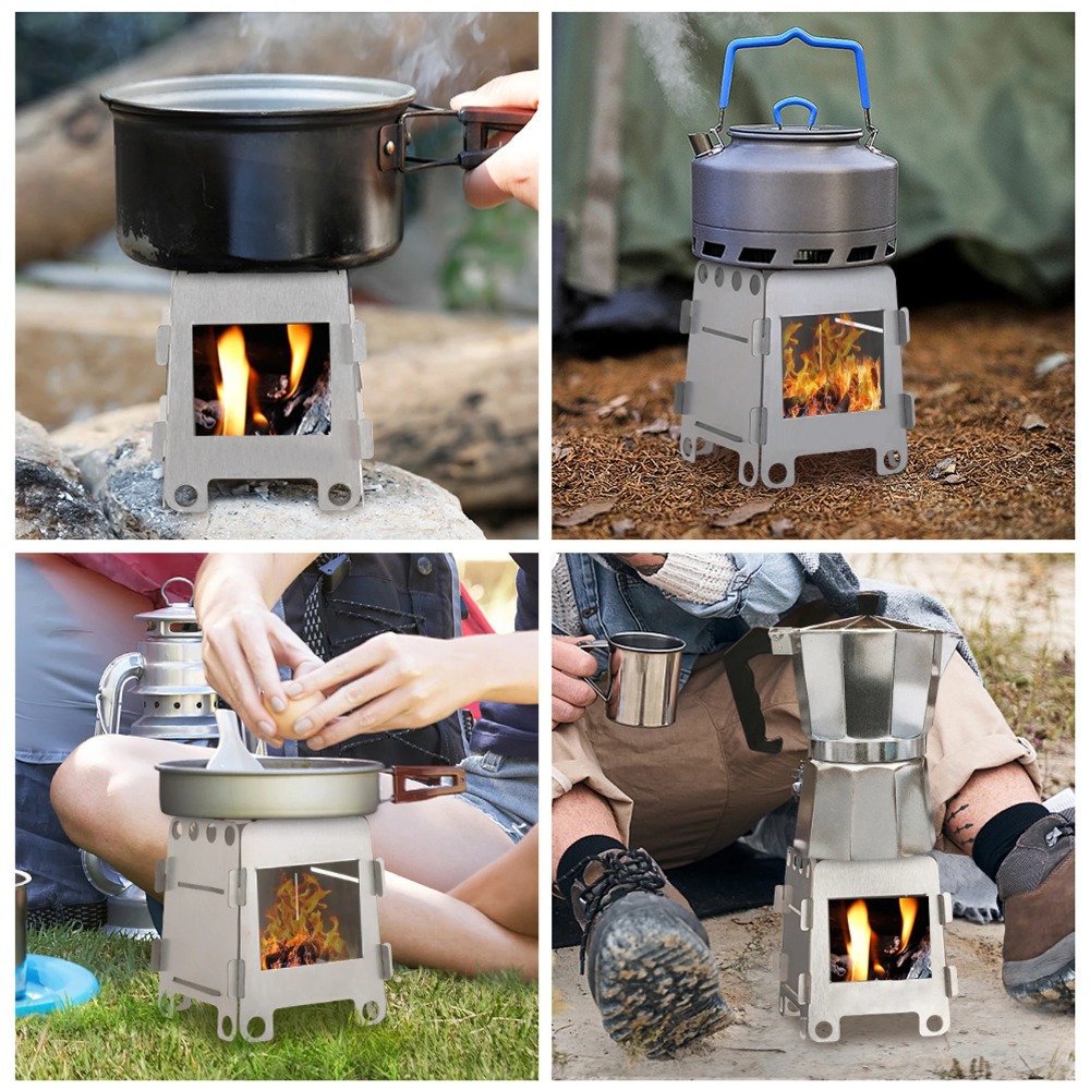 Camping Cooking Wood Stove - เตาเผาไม้สำหรับตั้งแคมป์ เตาแอลกอฮอล์ เตาแคมป์ปิ้งพกพาทำจากสแตนเลส เตาสำหรับกิจกรรมกลางแจ้ง อุปกรณ์ตั้งแคมป์ เตาสำหรับทำอาหาร
