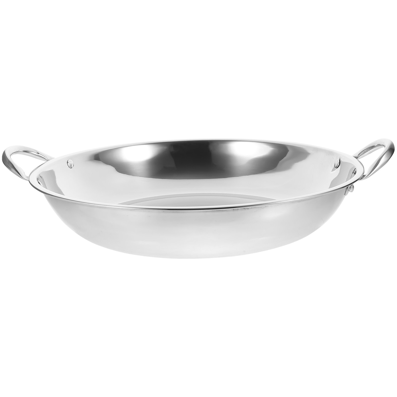 Camping Cooking Wok - กระทะสแตนเลสสองหูจับ หม้อทำอาหารในครัวเรือน กระทะโลหะสำหรับทำซุปและอาหารร้อน อุปกรณ์ทำอาหารสำหรับตั้งแคมป์ กระทะสแตนเลส