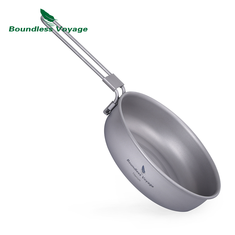 Camping Cooking Wok - Boundless Voyage Ultra-Light ไทเทเนียมกระทะกับจับพับกลางแจ้ง Camping Skillet