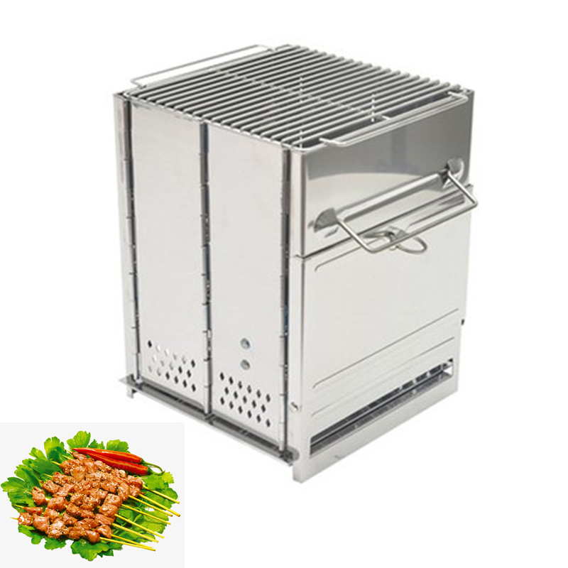 Camping Cooking Wood Stove - เตาไม้สำหรับตั้งแคมป์กลางแจ้ง อุปกรณ์พกพาแบบถอดประกอบได้ เตาปิกนิก อุปกรณ์ทำอาหารข้ามพรมแดน