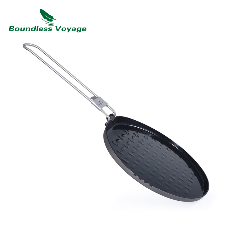 Camping Cooking Wok - Boundless Voyage Titanium Nonstick Pan กับจับพับ