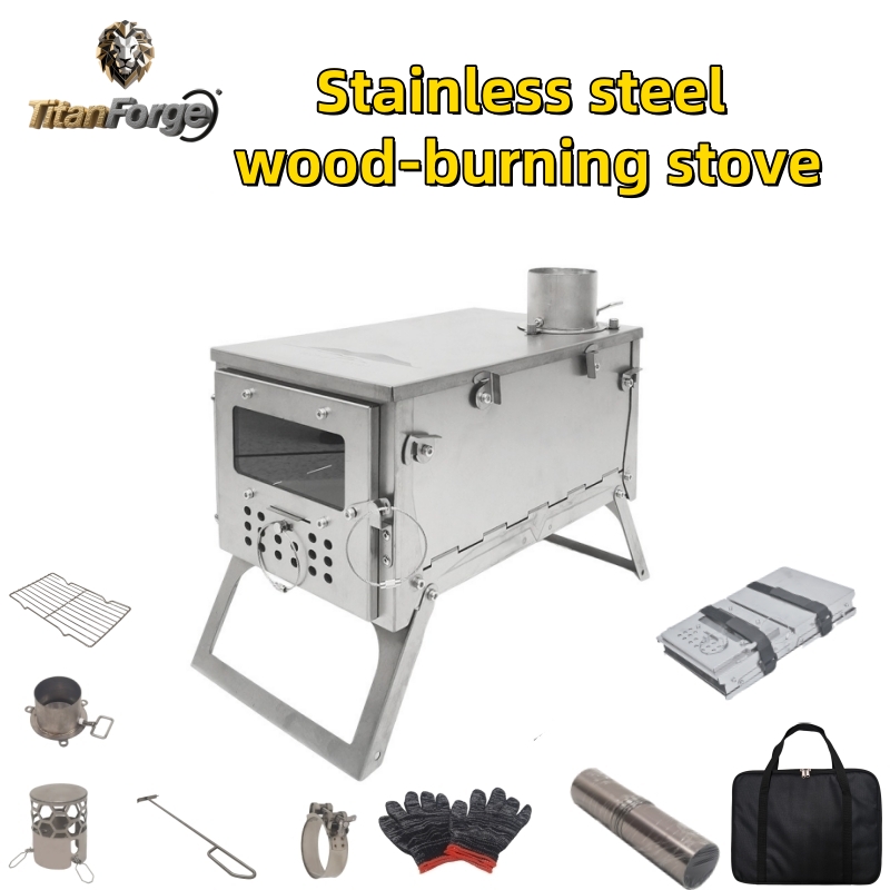 Camping Cooking Wood Stove - เตาไม้พับได้ สแตนเลส พกพาสะดวก น้ำหนักเบา เหมาะสำหรับการเดินป่า ตั้งแคมป์กลางแจ้ง