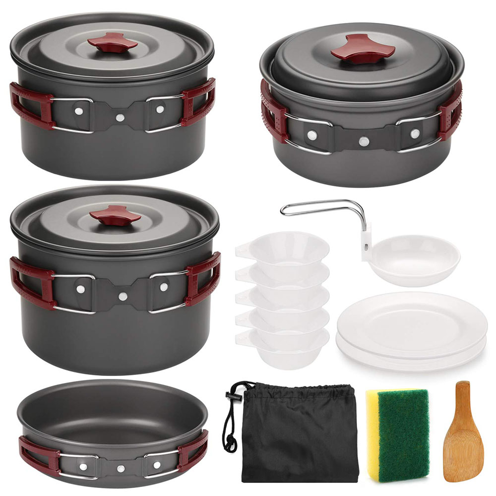 Camping Cooking Wok - ชุดเครื่องครัวตั้งแคมป์กลางแจ้ง Non Stick Camping Pan กระทะน้ําหนักเบาชุดทําอาหารกระทะและหม้อสําหรับเดินป่าเดินป่าปิคนิค