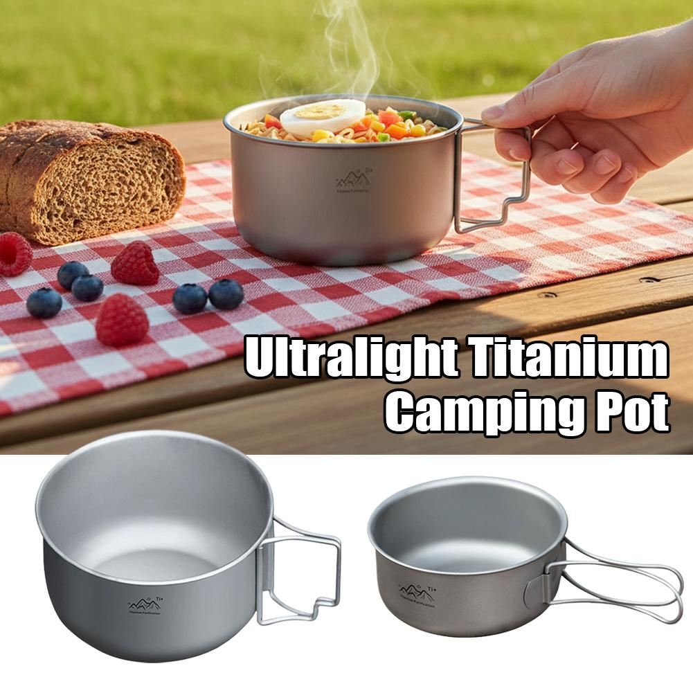 Camping Cooking Noodles - หม้อแคมป์ปิ้งโลหะผสมไทเทเนียมขนาดกะทัดรัด หม้อซุปพับได้ หม้อซุปแบบพกพา ชามบะหมี่แบบพกพา แคมป์ปิ้ง ﻿