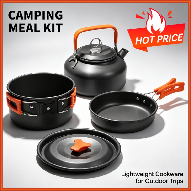 Camping Cooking Gear Set - ชุดอุปกรณ์ทำอาหารสำหรับตั้งแคมป์ ชุดเครื่องครัวสำหรับเดินทาง ชุดอุปกรณ์ปิกนิกกลางแจ้ง กาต้มน้ำสำหรับ 2-3 คน
