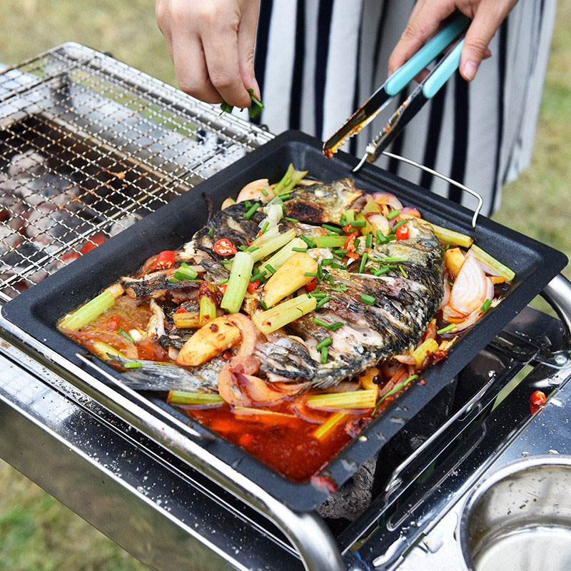 กระทะย่างทรงสี่เหลี่ยมหนาสำหรั - Camping Cooking Wok บทวิจารณ์และราคา
